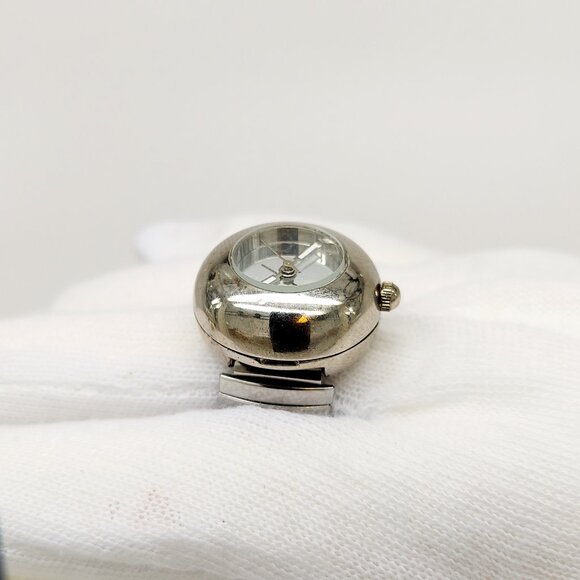 Vintage All silver tone mirror dial (2 glow hands)  ring watch by migi (Unsigned - Picture 5 of 6